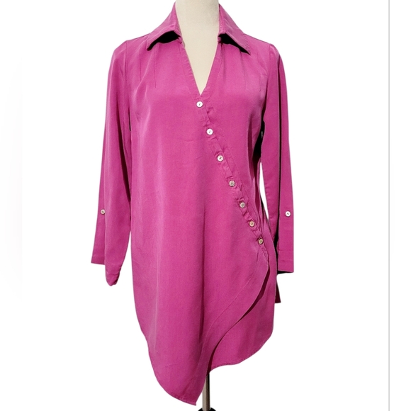 Soft Surroundings Pink Asymmetrical Button Tunic Top Woman's XS Tencel Lyocell - Picture 2 of 12